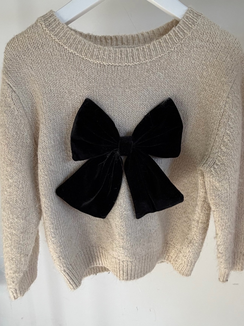 Girl’s Zara Cream Sweater with Black Velvet Bow - Picture 2 of 2